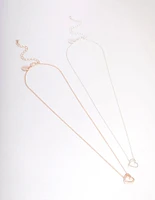 Mixed Metal Diamante Side Heart Necklace Pack