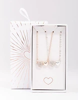 Mixed Metal Pave & Polished Heart Necklace Pack