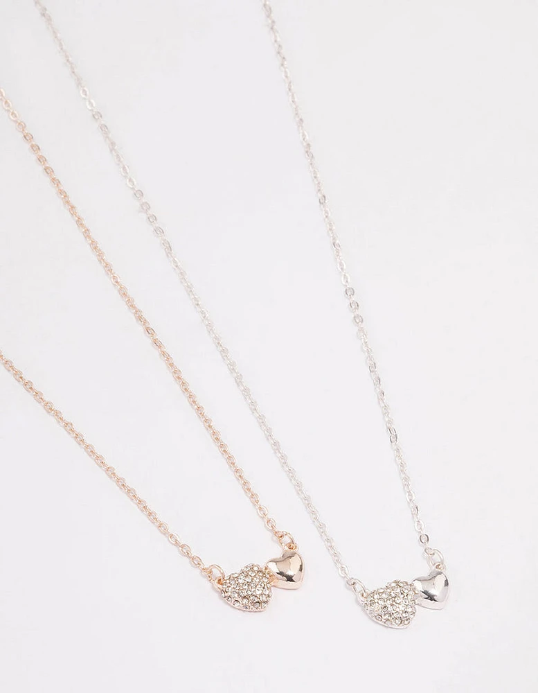 Mixed Metal Pave & Polished Heart Necklace Pack