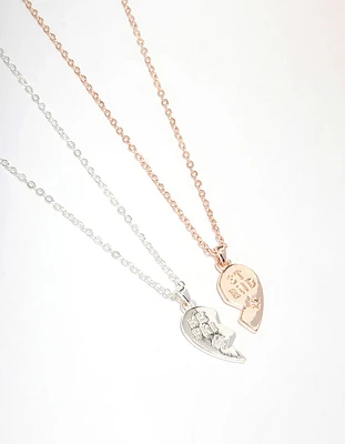 Mixed Metal BFF Diamante Heart Necklace Pack