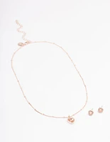 Rose Gold Heart Halo Ball Necklace & Stud Earring Pack