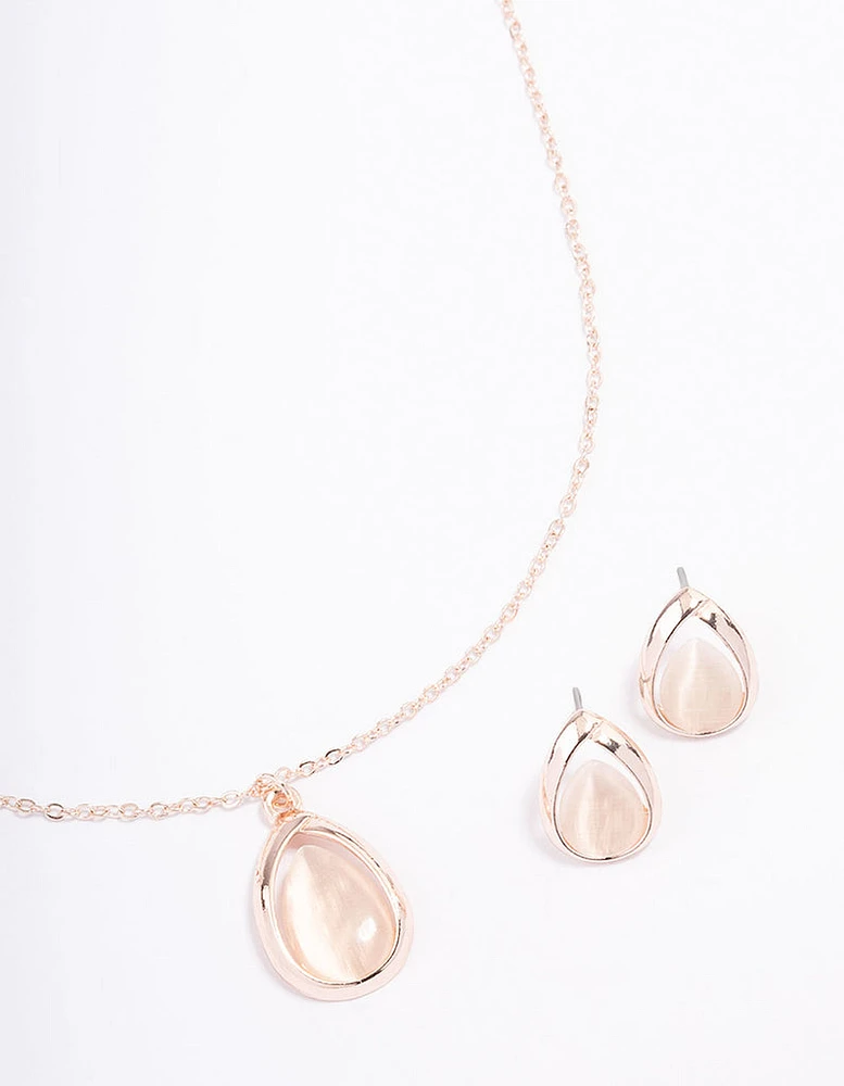 Rose Gold Cateye Pear Jewellery Set