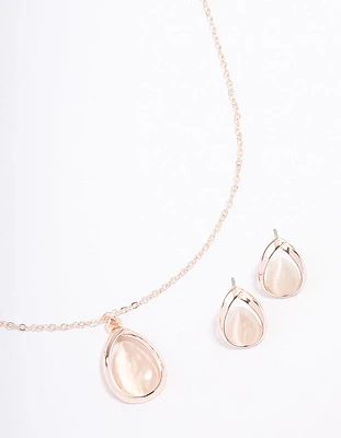 Rose Gold Cateye Pear Jewellery Set