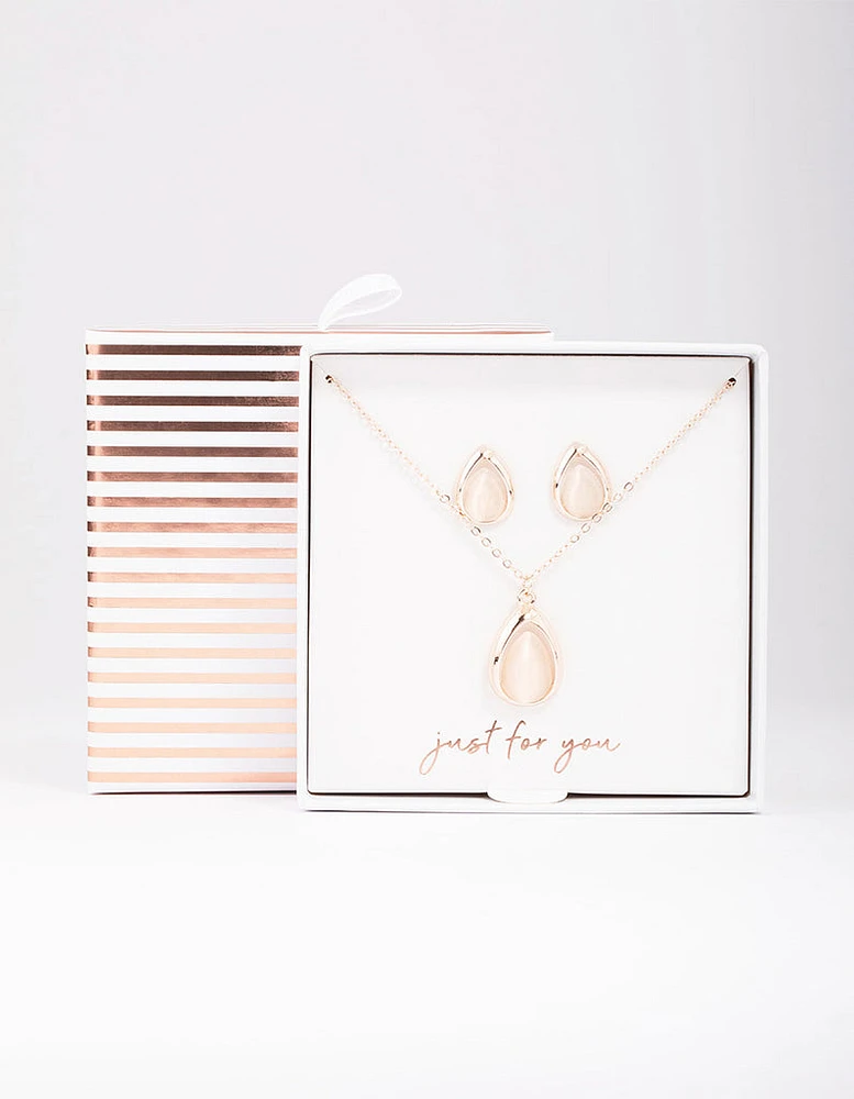 Rose Gold Cateye Pear Jewellery Set