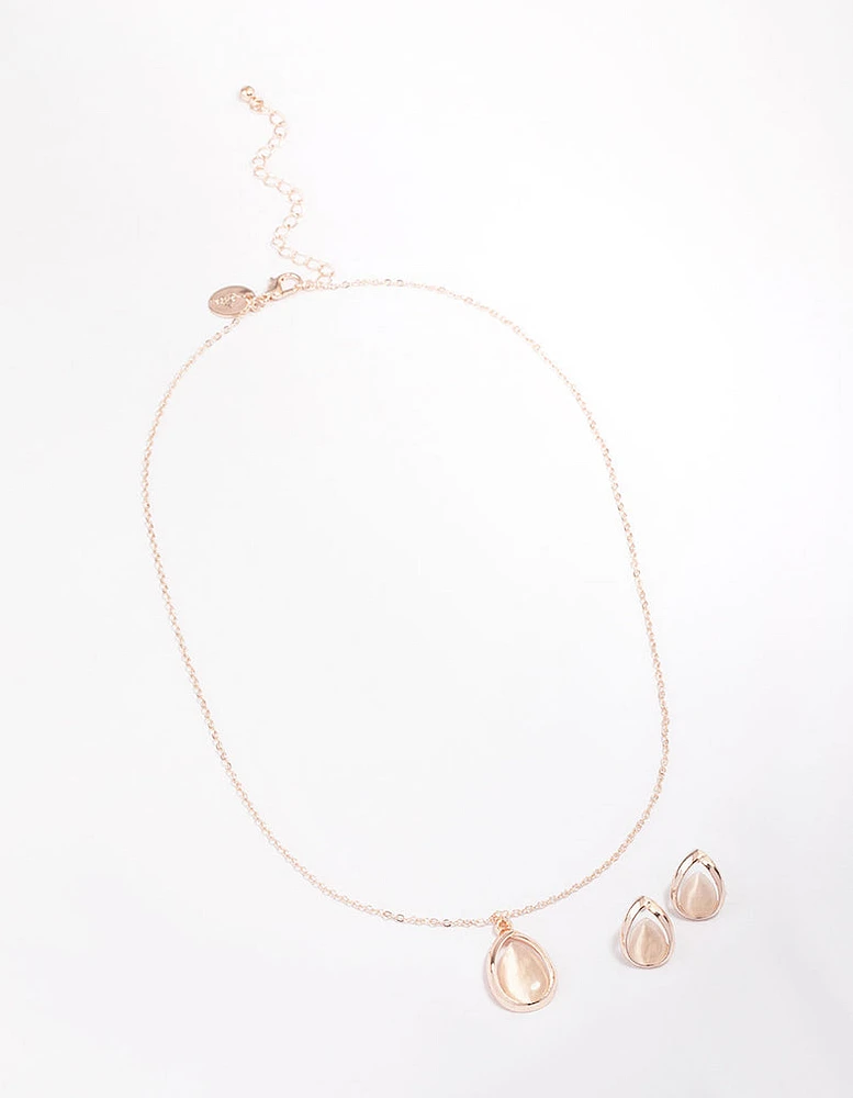 Rose Gold Cateye Pear Jewellery Set