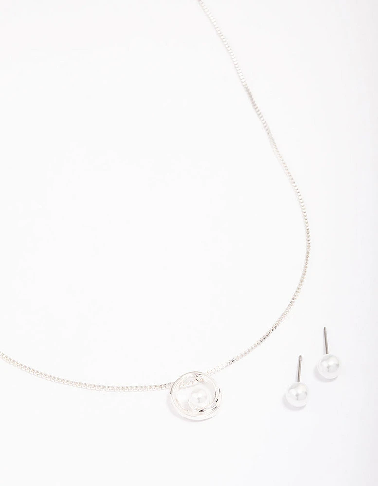 Silver Pearl Open Circle Jewellery Set