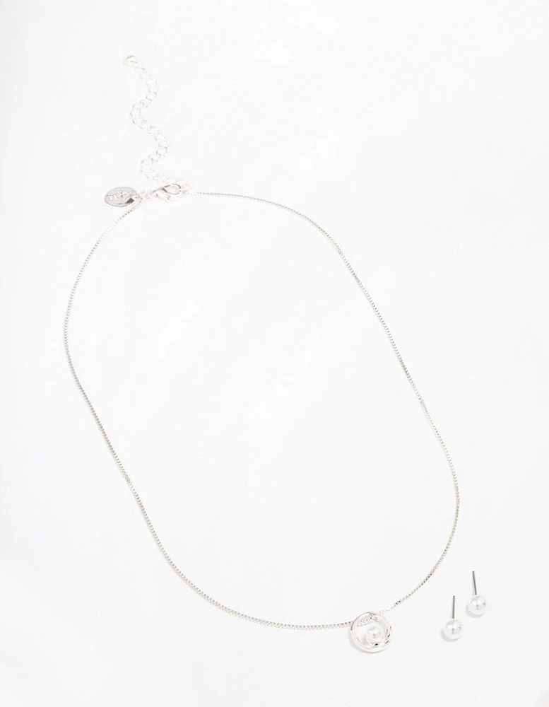 Silver Pearl Open Circle Jewellery Set