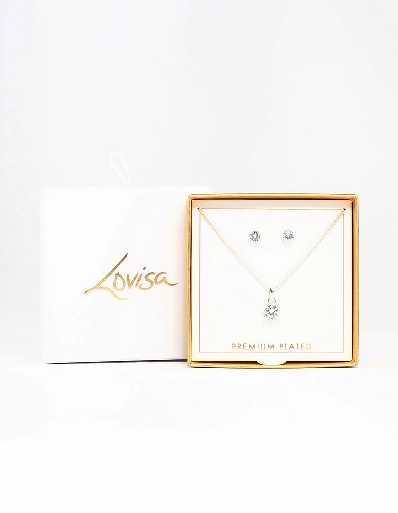 Silver Plated Cubic Zirconia Solitaire Jewellery Set