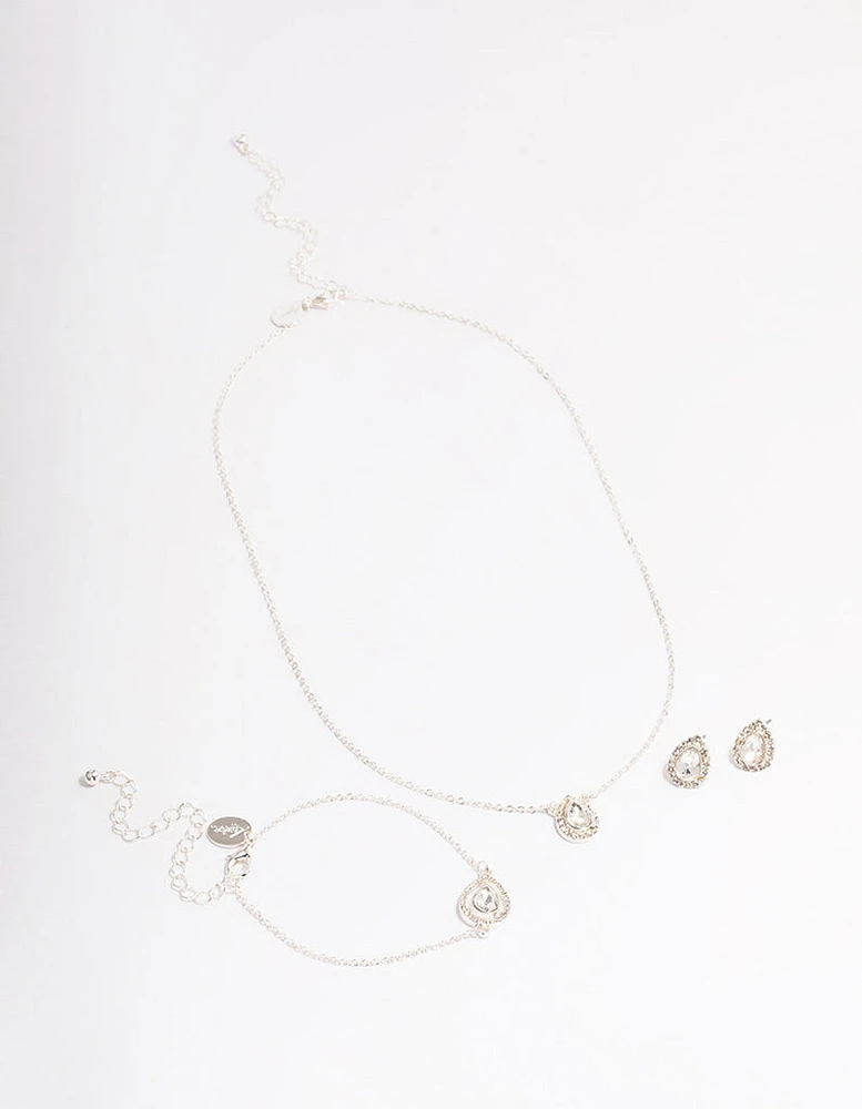 Silver Diamante Pear Jewellery Set