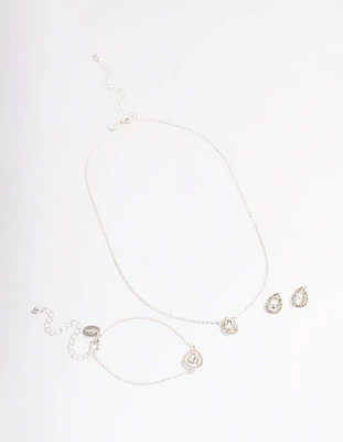 Silver Diamante Pear Jewellery Set