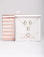 Silver Diamante Pear Jewellery Set