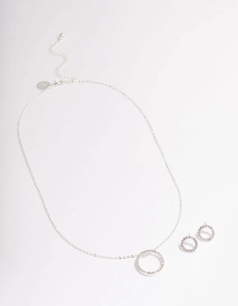 Silver Diamante Open Circle Jewellery Set