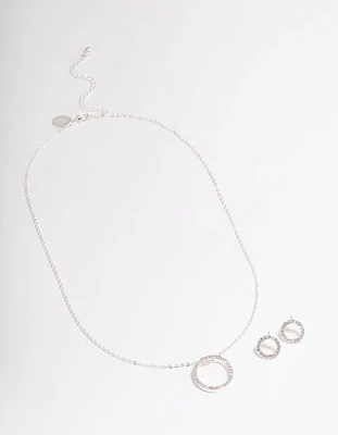 Silver Diamante Open Circle Jewellery Set