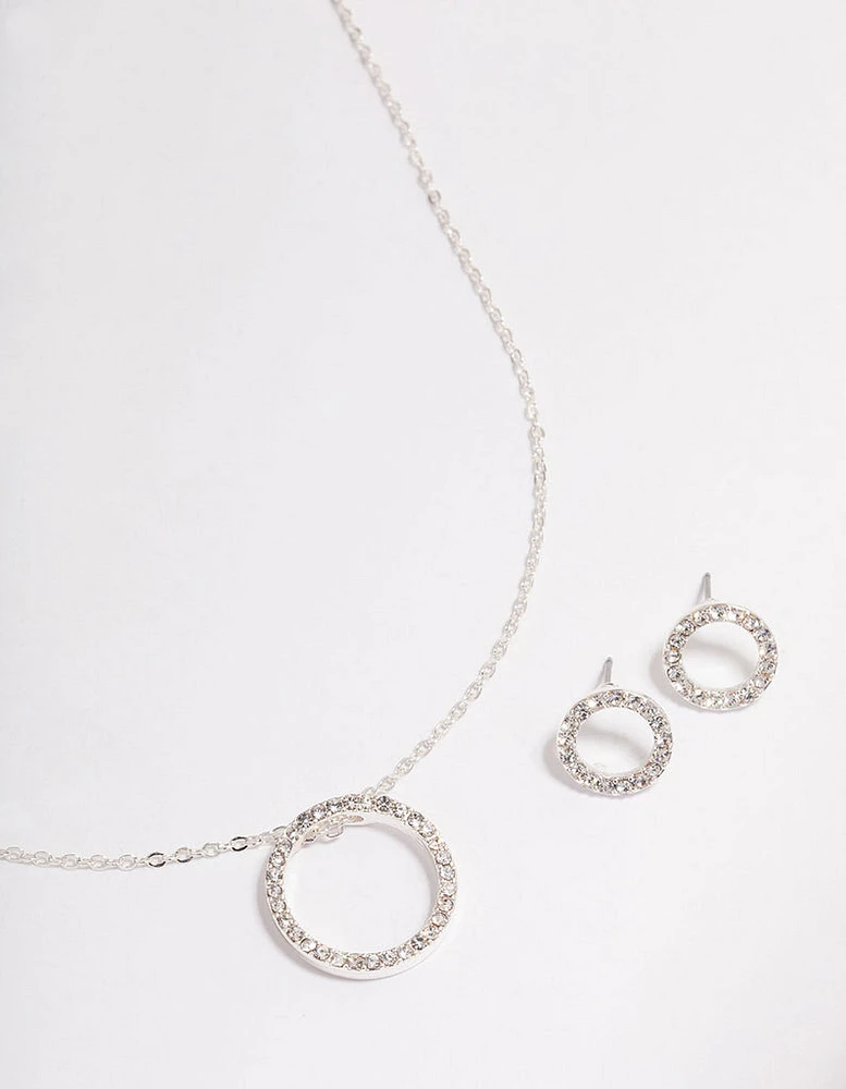 Silver Diamante Open Circle Jewellery Set