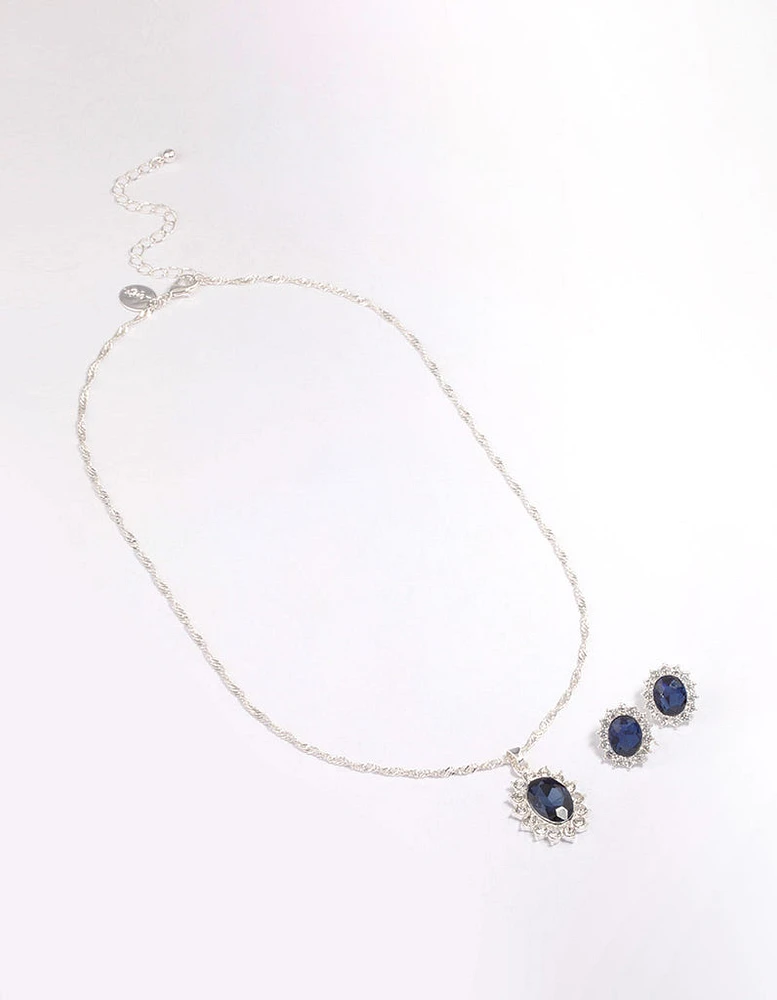 Silver Diana Sapphire Halo Jewellery Set