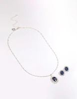 Silver Diana Sapphire Halo Jewellery Set