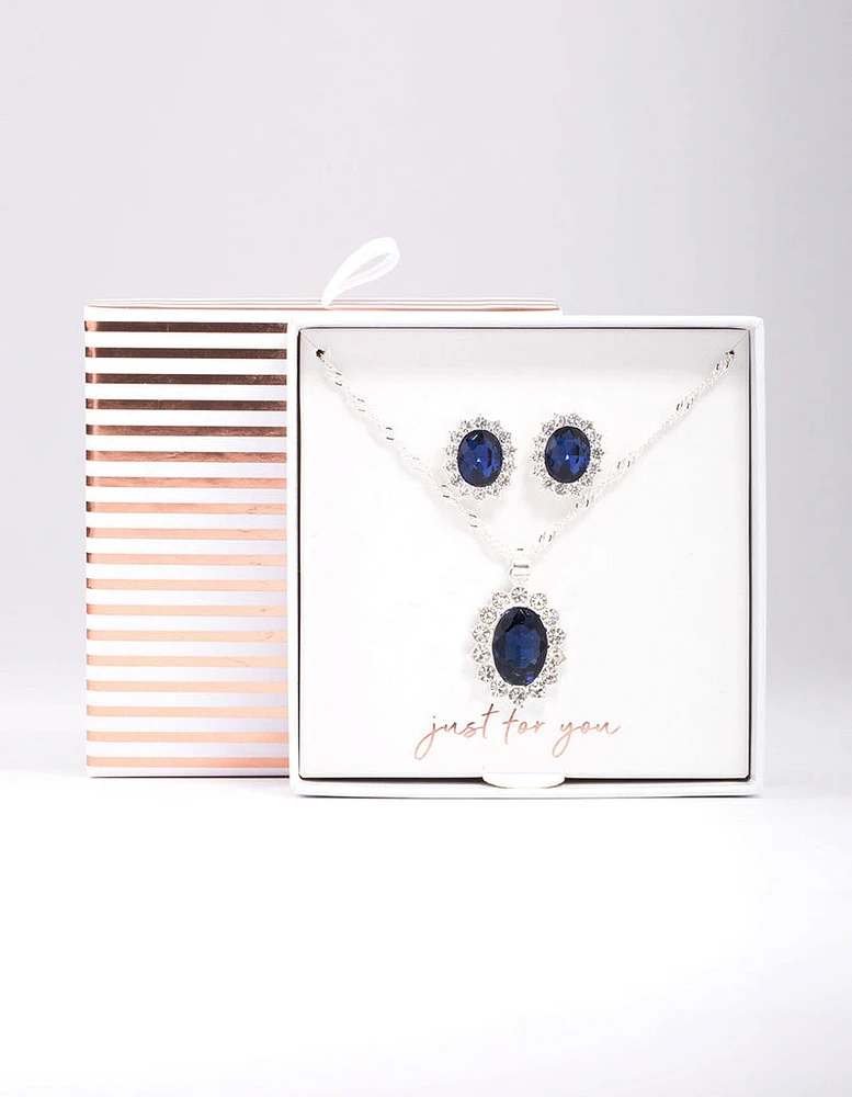 Silver Diana Sapphire Halo Jewellery Set