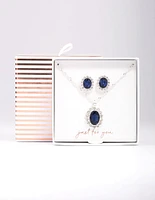 Silver Diana Sapphire Halo Jewellery Set