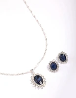 Silver Diana Sapphire Halo Jewellery Set