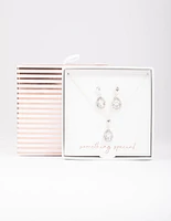 Silver Round & Pear Halo Jewellery Set