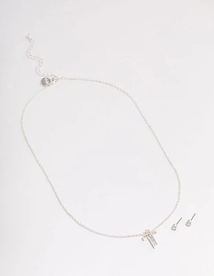 Silver Diamante Cross Jewellery Set