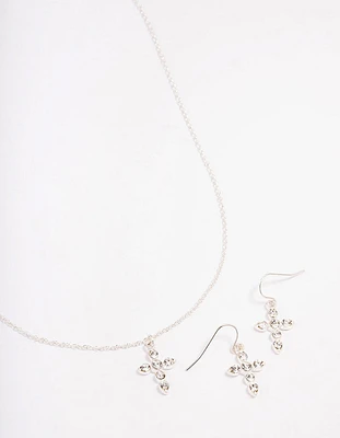 Silver Plated Diamante Cross Jewellery Set