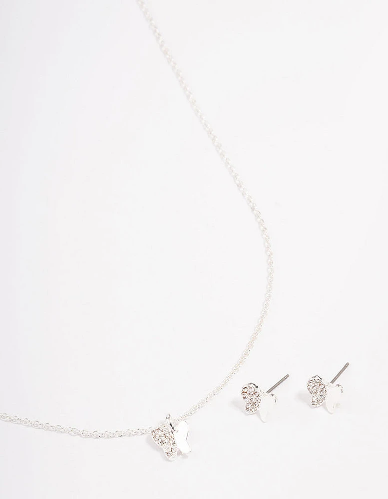 Silver Plated Diamante Butterfly Jewellery Set