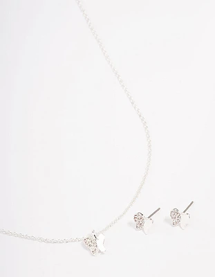 Silver Plated Diamante Butterfly Jewellery Set