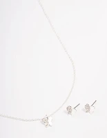 Silver Plated Diamante Butterfly Jewellery Set