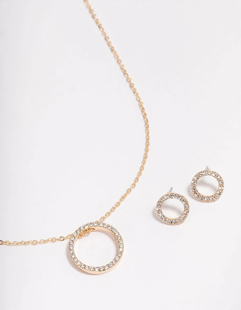 Gold Diamante Open Circle Jewellery Set