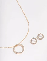 Gold Diamante Open Circle Jewellery Set