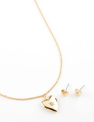 Gold Plated Heart Locket Jewellery Set