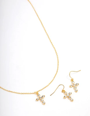 Gold Plated Diamante Cross Jewellery Set