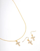 Gold Plated Diamante Cross Jewellery Set