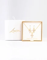 Gold Plated Diamante Cross Jewellery Set