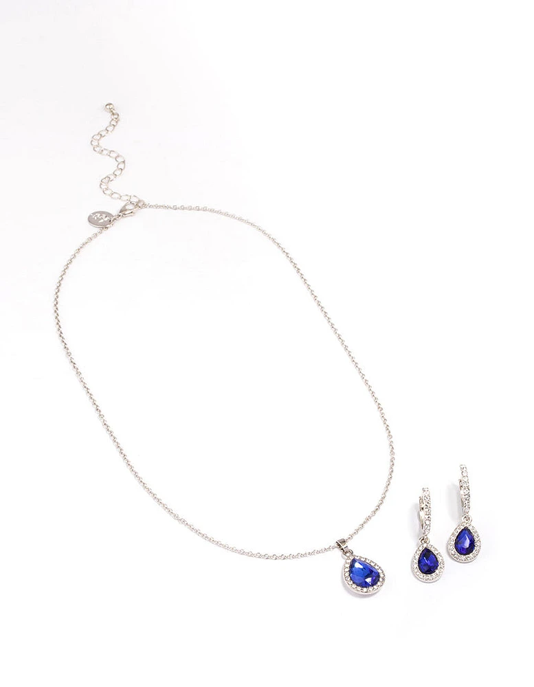 Rhodium Oval Halo Jewellery Set