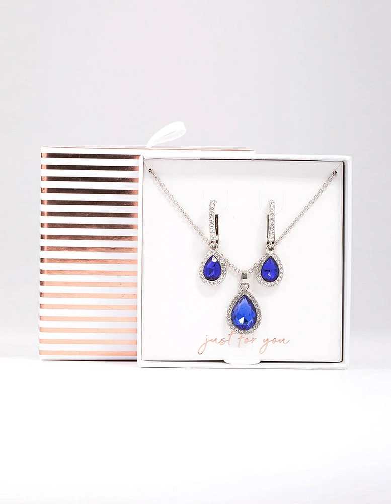 Rhodium Oval Halo Jewellery Set