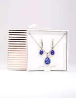 Rhodium Oval Halo Jewellery Set