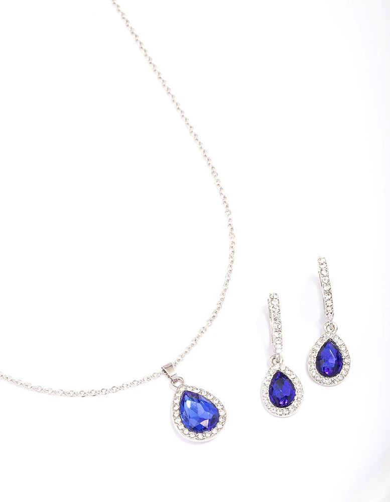 Rhodium Oval Halo Jewellery Set