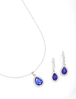 Rhodium Oval Halo Jewellery Set