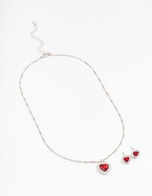 Rhodium Heart Halo Jewellery Set