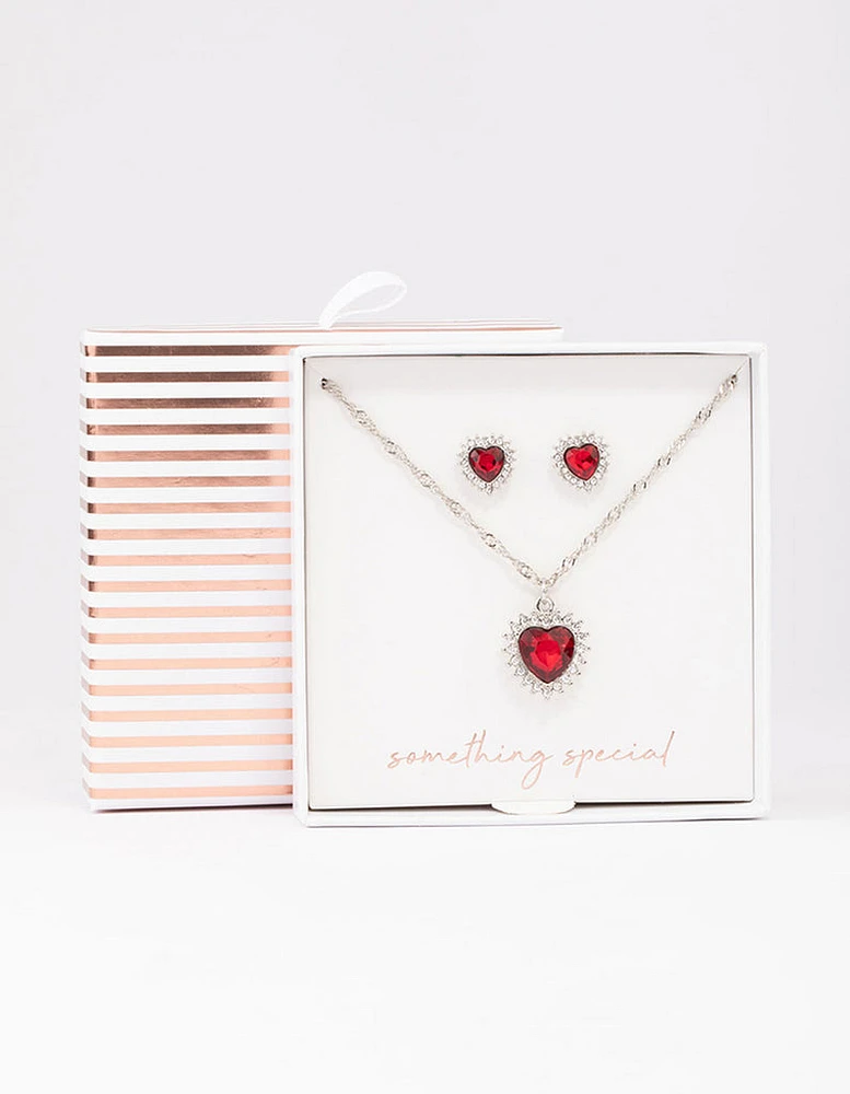 Rhodium Heart Halo Jewellery Set