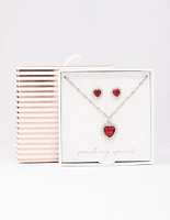 Rhodium Heart Halo Jewellery Set