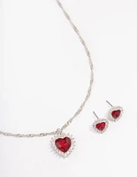 Rhodium Heart Halo Jewellery Set