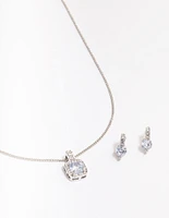 Rhodium Square Halo Jewellery Set