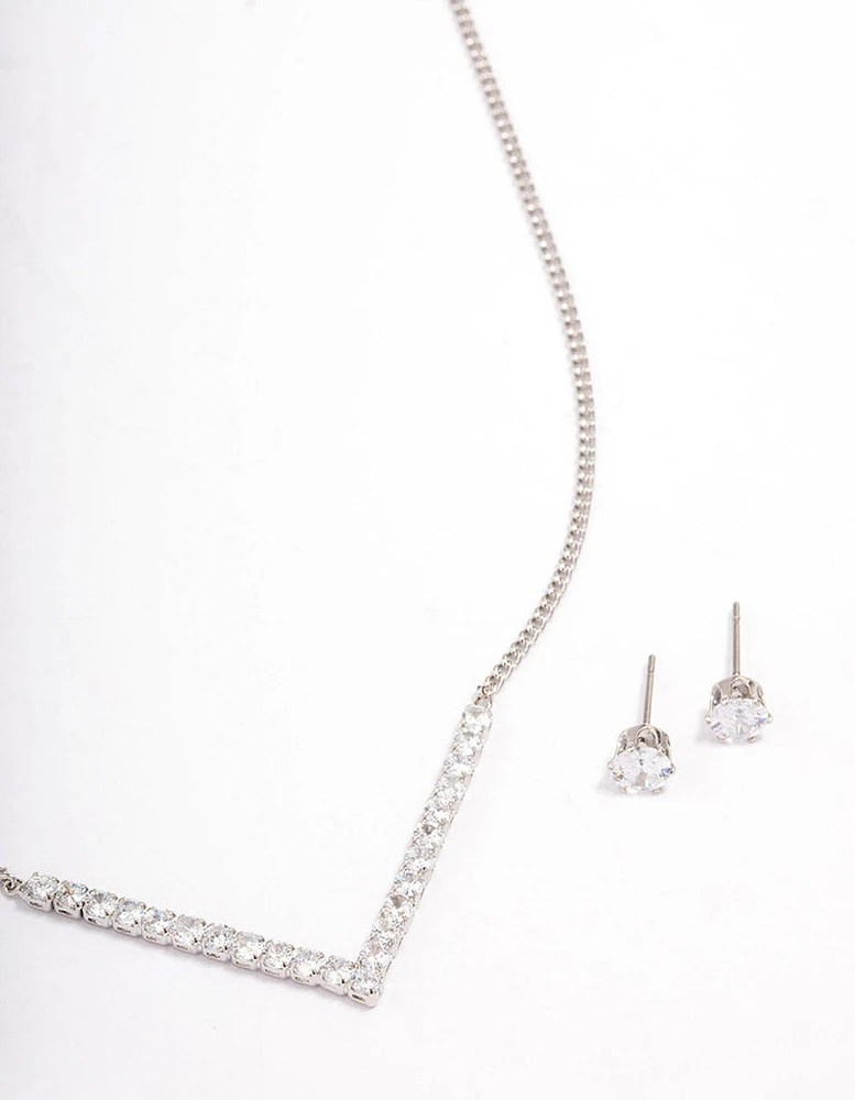 Rhodium Cubic Zirconia V-Shaped Jewellery Set