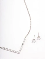 Rhodium Cubic Zirconia V-Shaped Jewellery Set