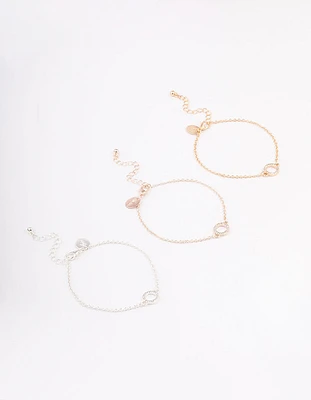 Mixed Metal Diamante Open Circle Bracelet 3-Pack