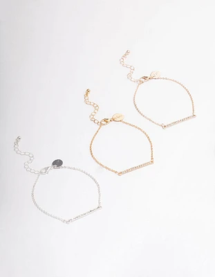 Mixed Metal Diamante Bar Bracelet 3-Pack