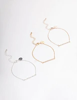 Mixed Metal Diamante Bar Bracelet 3-Pack